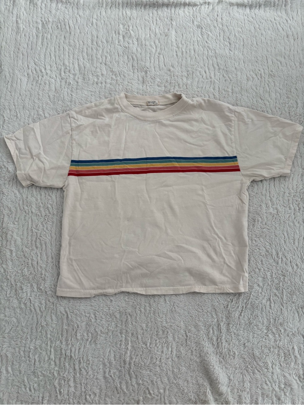 Classic Cream Women's Tee with Multicolor Stripe